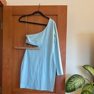 Sexy Open Edit One-Shoulder Light Blue Dress